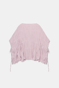 ZARA ФАКТУРНЫЙ ТОП С РУКАВАМИ-НАКИДКАМИ, СИРЕНЕВЫЙ