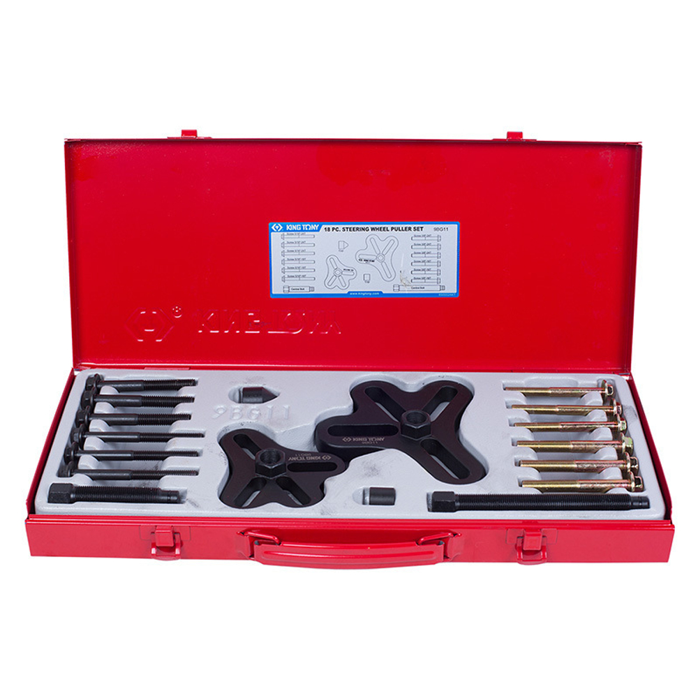 KING TONY (9BG11) Набор инструментов для снятия шкивов, 25-125 мм, 18 предметов