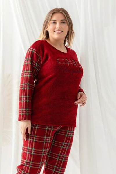 Бордовый вязаный пижамный комплект в клетку с рисунком TBBAW25AI00100