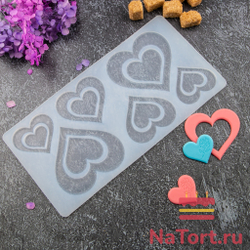 Силиконовый мат для отливки шоколада «Сердца с розой»