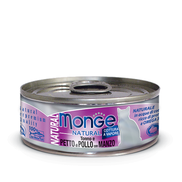 Monge Cat Natural консервы для кошек с тунцом, курицей и говядиной 80 гр