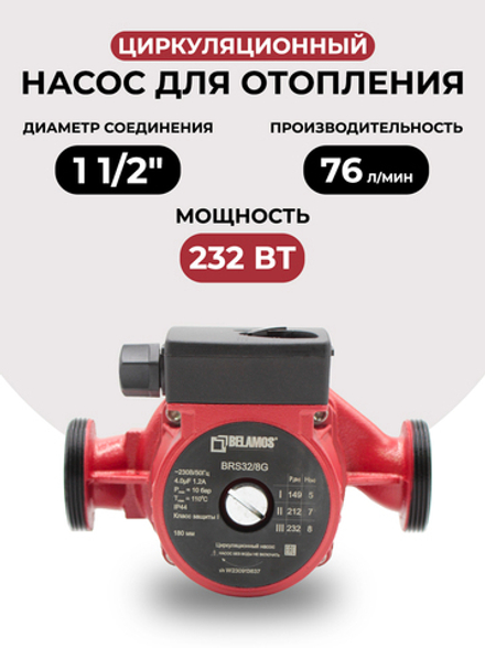 Насос циркуляционный Belamos BRS 32/8G, чугун (180мм)