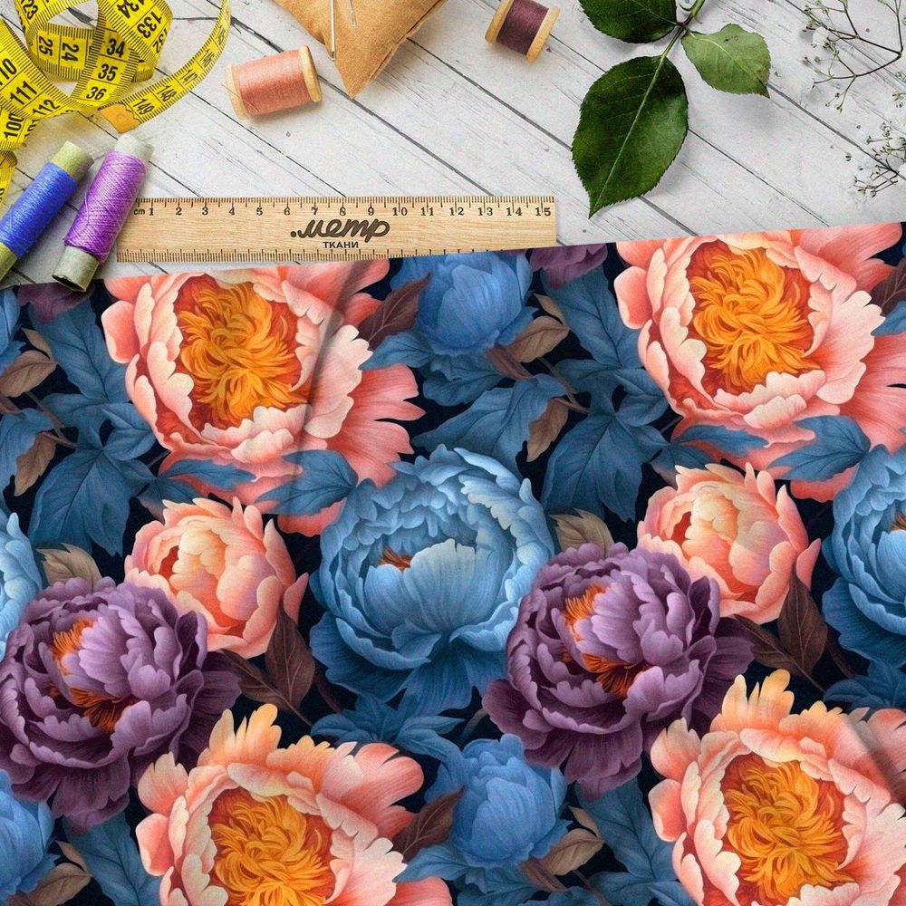 Ткань премиум таффета яркий ночной цветочный хор