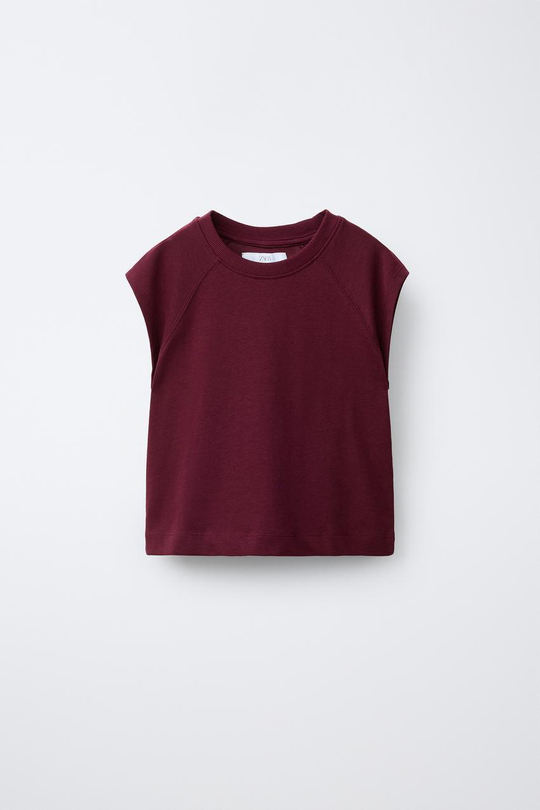 ZARA БАЗОВАЯ ФУТБОЛКА С РУКАВАМИ РЕГЛАН, БУРГУНДИ