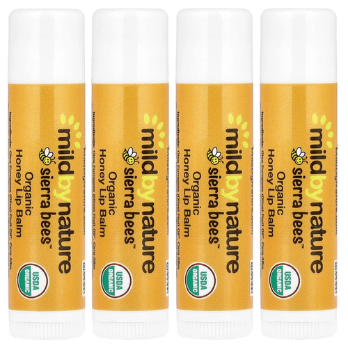 Mild By Nature, Sierra Bees™, органические бальзамы для губ, мёд, упаковка из 4 шт. по 4,25 г (0,15 унции)