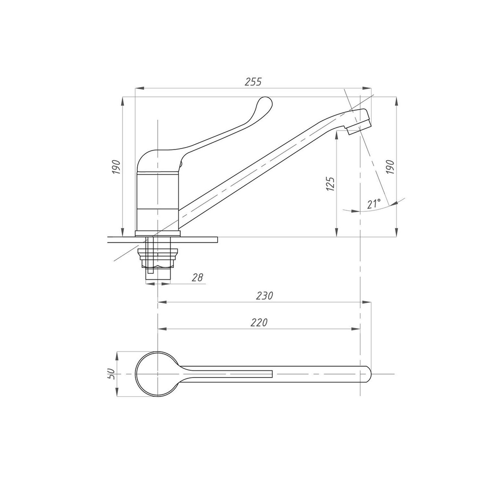 Смеситель для раковины ПРОФСАН 40к ПСМ-425-055 "МЕДИК"  пов. излив, п/гайку без подв мед. ХРОМ
