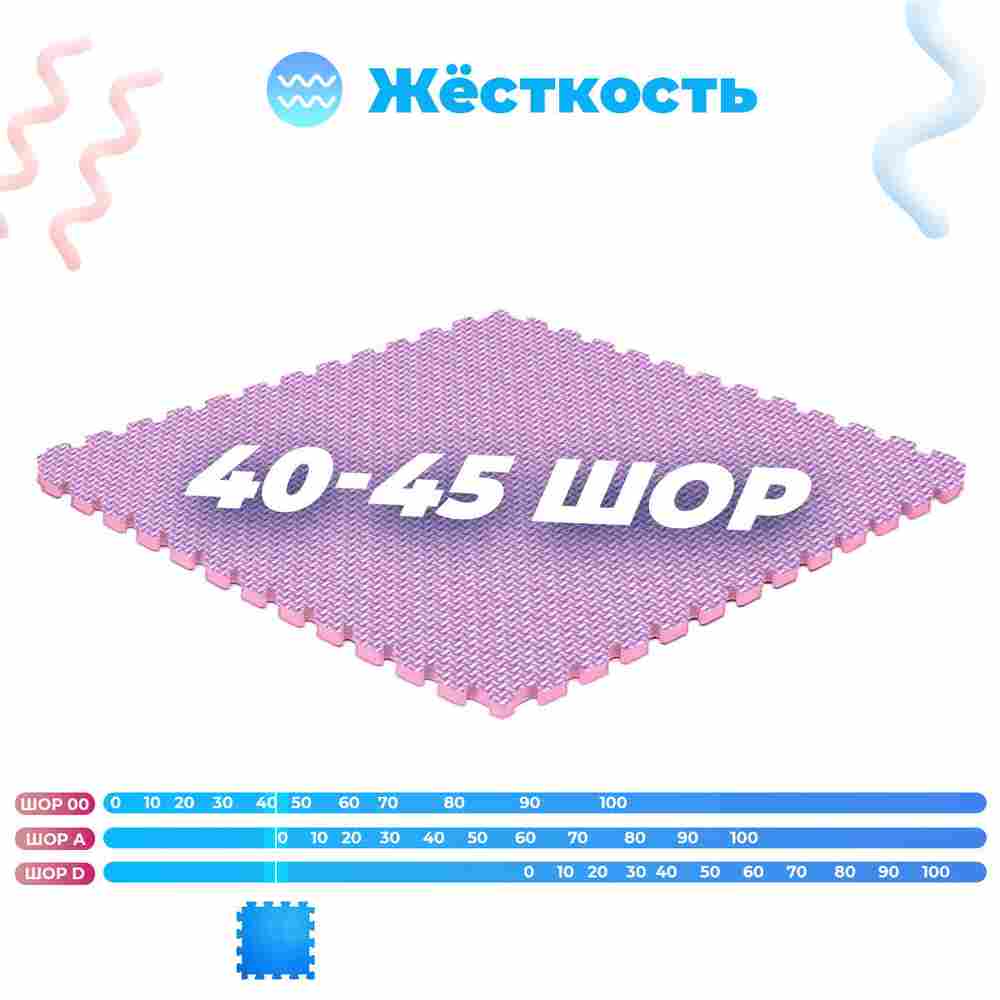 ЭВА-плитка розово-сиреневая 100×100×4 см - мягкий коврик-пазл, плетёнка, 10 шт.