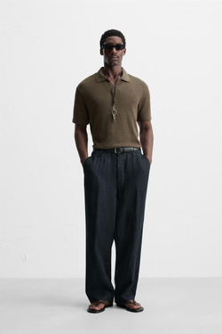 ZARA ПОЛО С ГЕОМЕТРИЧЕСКИМ УЗОРОМ, КОРИЧНЕВЫЙ