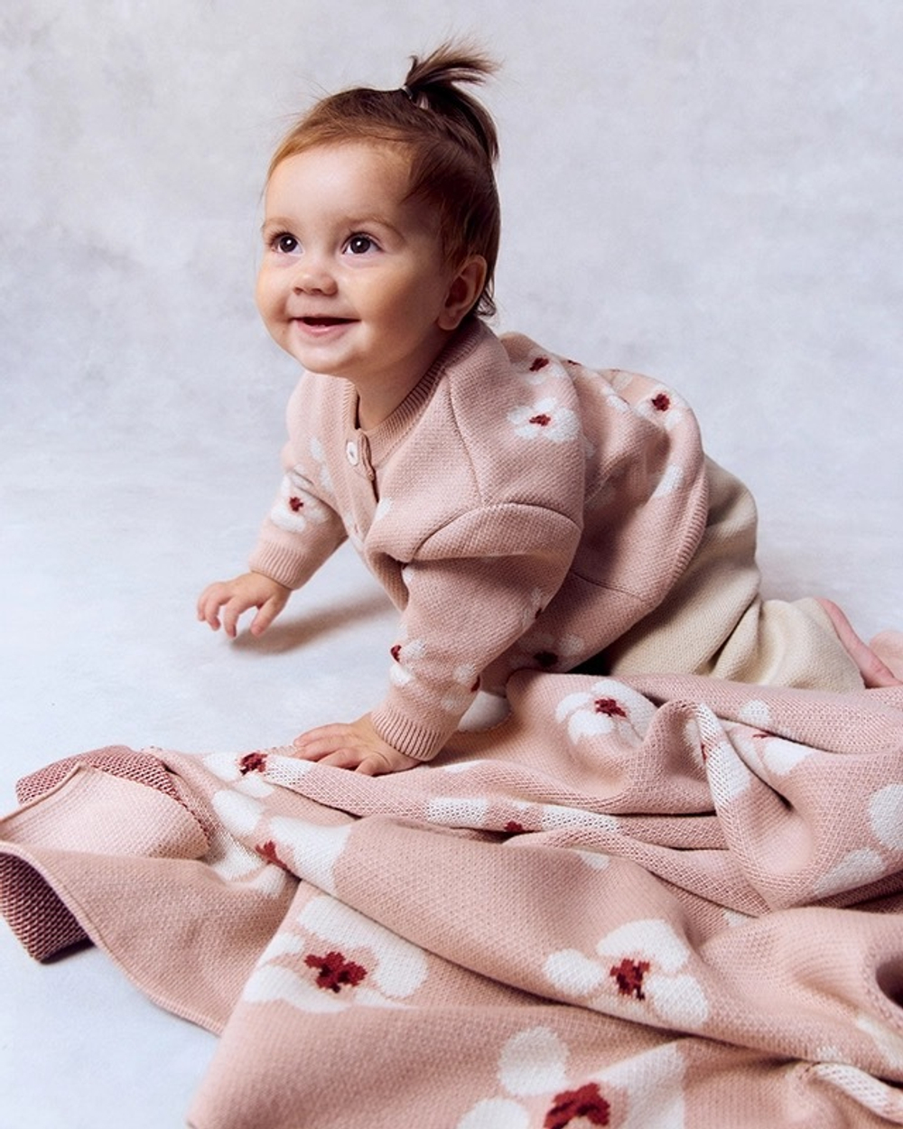 Плед детский в цветочек, Пудровый