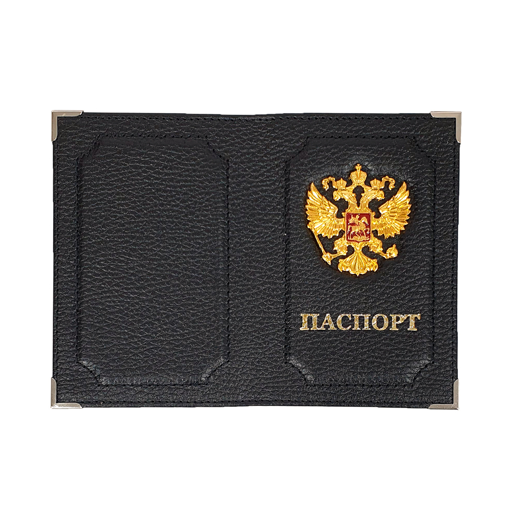 Обложка для паспорта со значком, кожа, черная