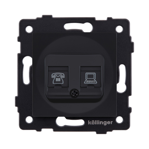 Розетка двойная RJ11 + RJ45 Cat.6, черный матовый Kollinger REA-011BM для Aspekt, Eleganz, Reflex
