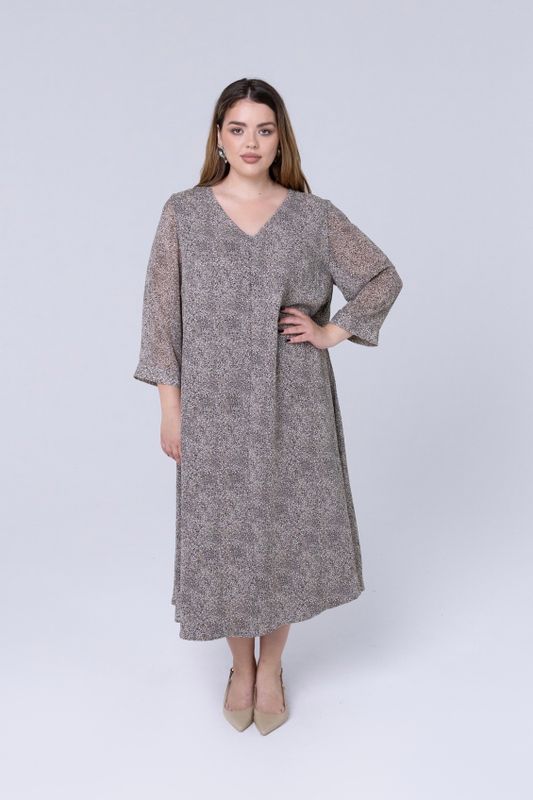 Платье-трапеция из шифона, принт мушка