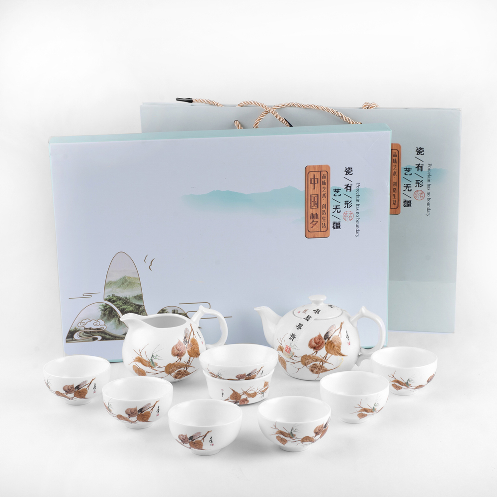 266093 Сервиз  "Осень"  чайник 250мл+сл+сито+6п 50мл, фарфор