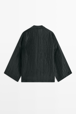 Massimo Dutti Фактурное кимоно из смесового льна с V-образным вырезом, черный