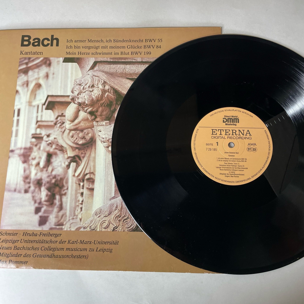 Винтажная виниловая пластинка LP И. С. Бах, Кантаты, Kantaten, BWV 84, Mein Herze Schwimmt Im Blut BWV 199 (ГДР 1989)