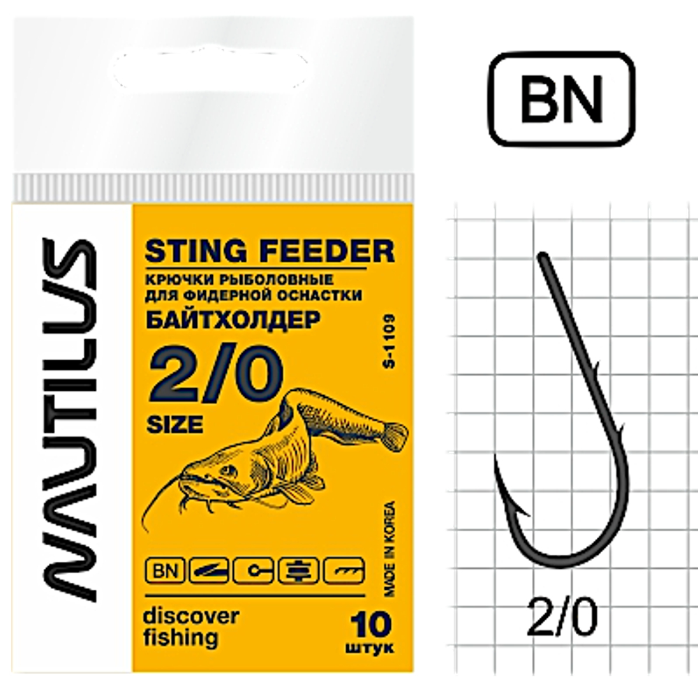 Крючок Nautilus S-1109BN №1/0 Sting Feeder Baitholder 10шт