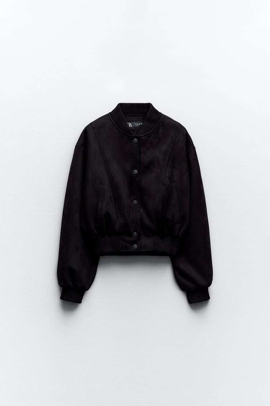 ZARA БОМБЕР ИЗ ИСКУССТВЕННОЙ ЗАМШИ, ЧЕРНЫЙ