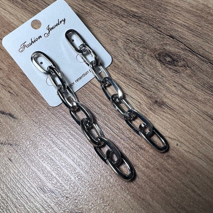 Серьги "Цепи" 7 звеньев плетение якорное овал плоский широкий металл серебристый 9 см