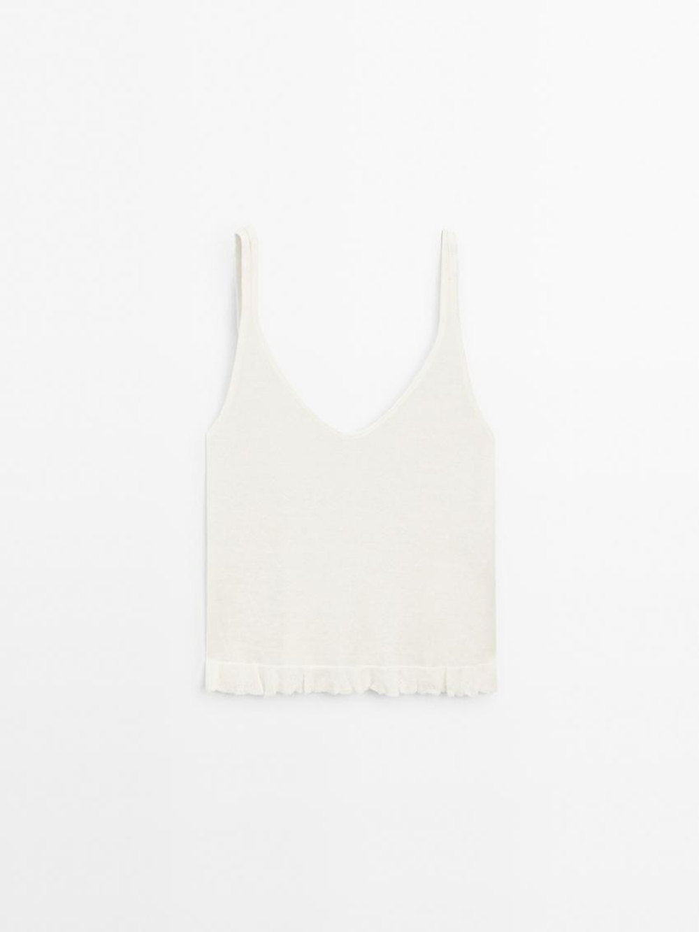 Massimo Dutti Топ из 100% льна с волнистой кромкой по низу, натуральный, кремовый