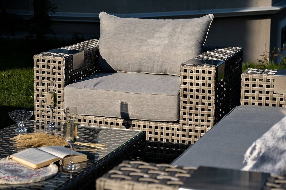 "Тито" лаунж-зона из искусственного ротанга, цвет серый