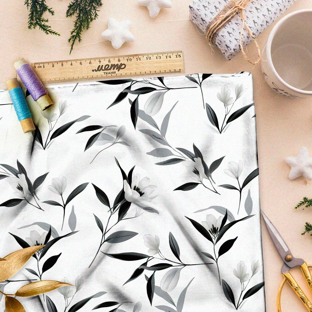 Ткань премиум шифон спокойная цветочная мелодия
