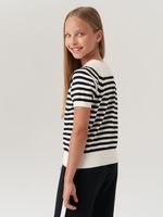 Джемпер для девочки с коротким рукавом AT1012 молочный-черный