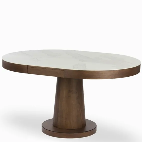 Раздвижной обеденный стол Plinto Ø110-150 см, белая керамика