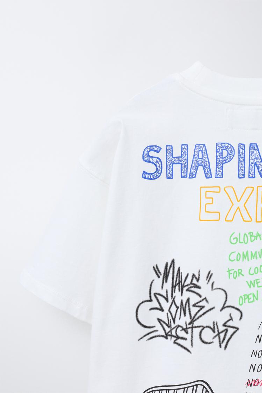 ZARA ФУТБОЛКА С ПРИНТОМ, БЕЛЫЙ