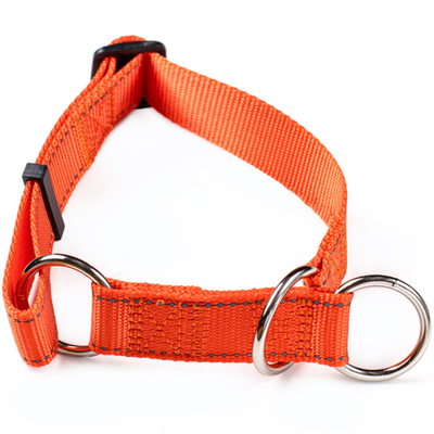 Ошейник-полуудавка для собак светоотражающий  нейлон с тремя кольцами (оранжевый)(PetOpt)