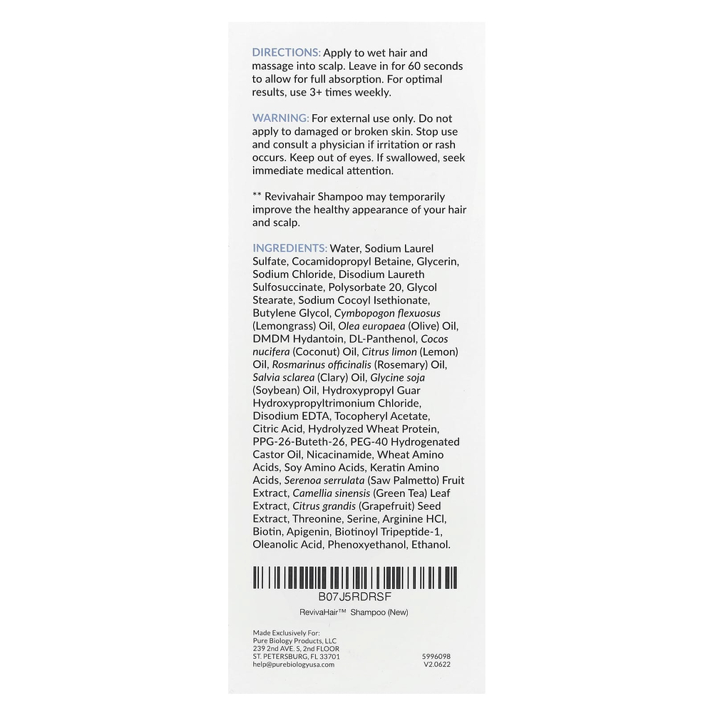 Pure Biology, RevivaHair, шампунь, 240 мл (8 жидк. унц.)