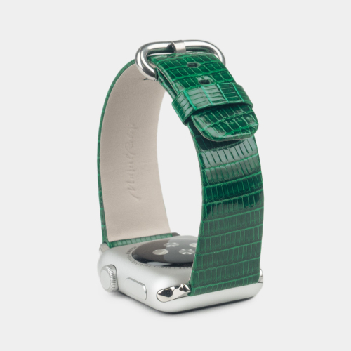 Ремешок для Apple Watch 44/45/46 mm из кожи ящерицы, зеленого цвета