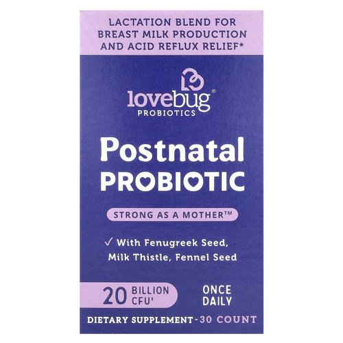 LoveBug Probiotics, послеродовой пробиотик, 20 млрд КОЕ, 30 капсул