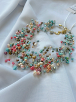 Колье "Фруже" 60 нитей натурального цветного тонированного жемчуга на леске, оттенок золото