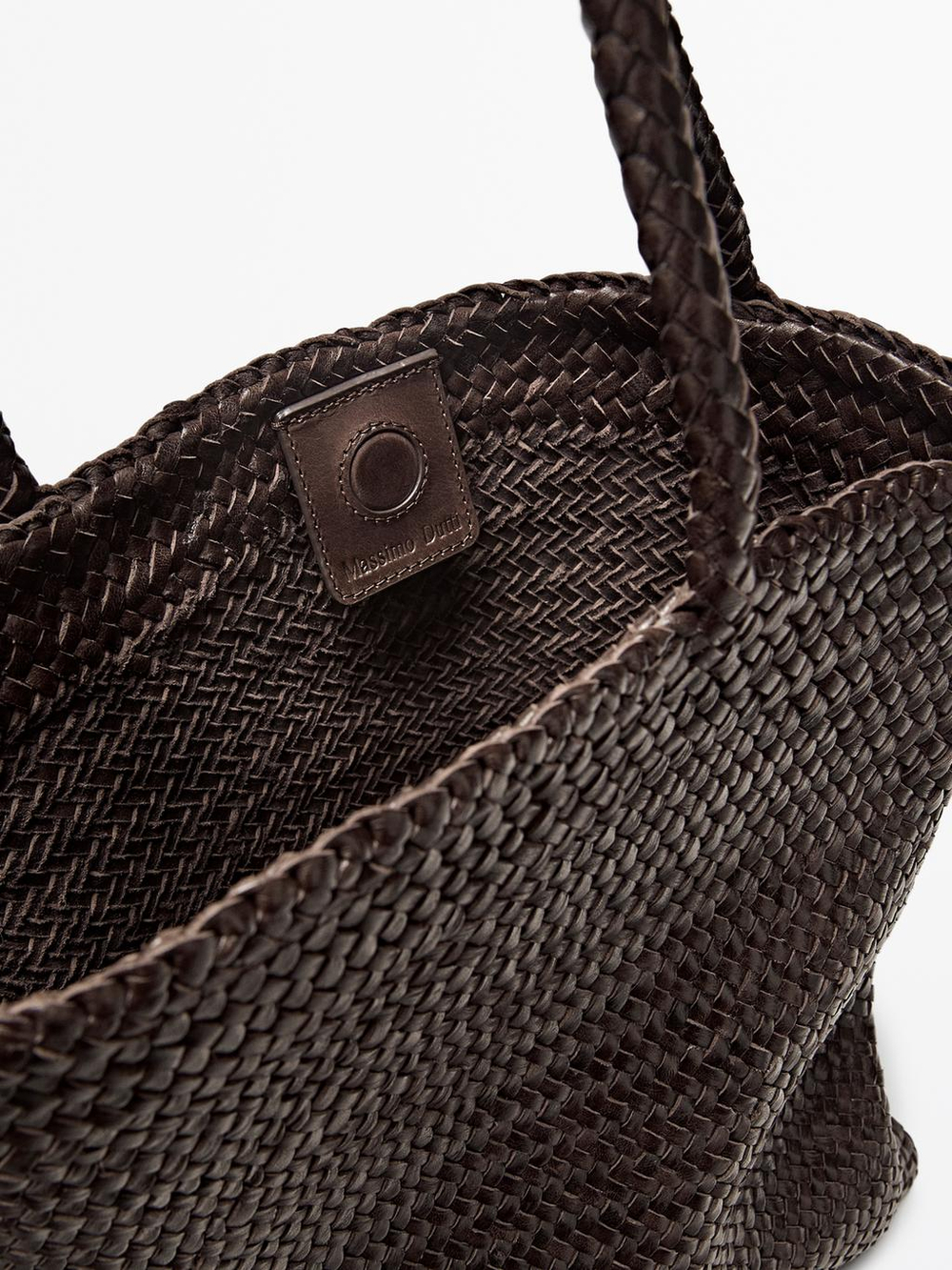 Massimo Dutti Средняя сумка-тоут из плетеной кожи наппа, коричневый