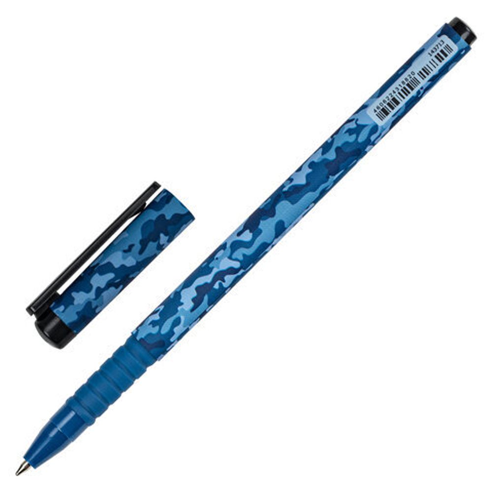 Ручка шариковая BRAUBERG SOFT TOUCH GRIP "MILITARY", СИНЯЯ, мягкое покрытие, узел 0,7 мм, 143713