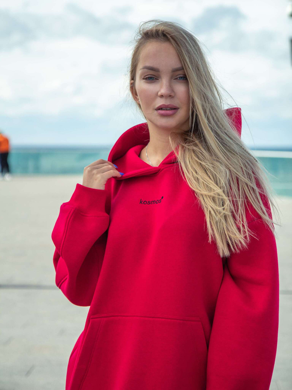 Худи женское оверсайз с начесом basis красный