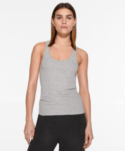 Oysho Топ на бретелях в рубчик, серый с меланжевым эффектом