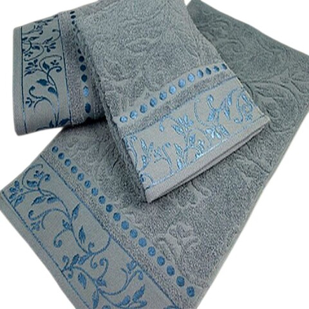 Набор из 3-х махровых полотенец "П37. Жаккард серый светлый" в упаковке, 100% хлопок, Россия.