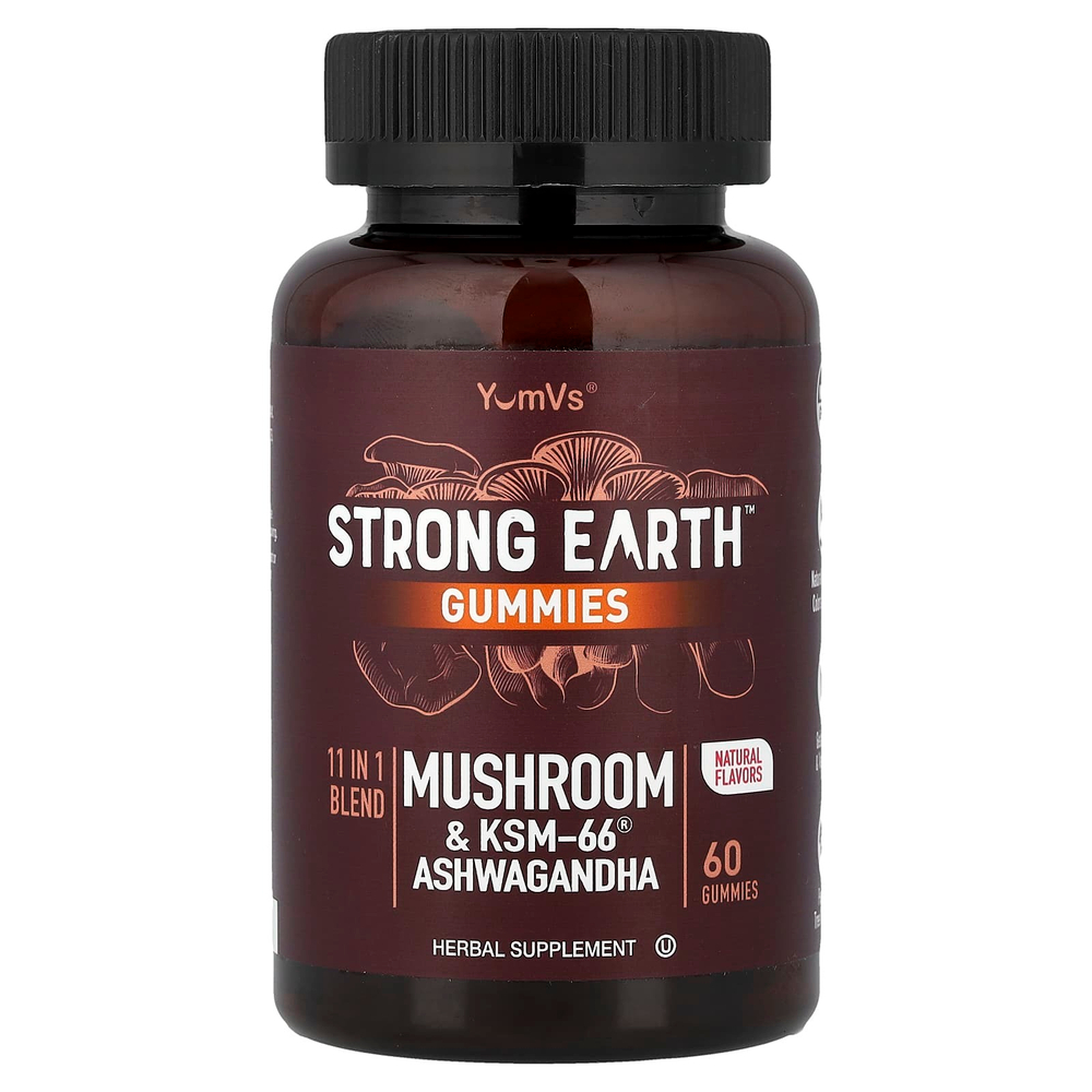 YumVs, жевательные таблетки Strong Earth™, гриб и ашваганда KSM-66®, 60 жевательных таблеток