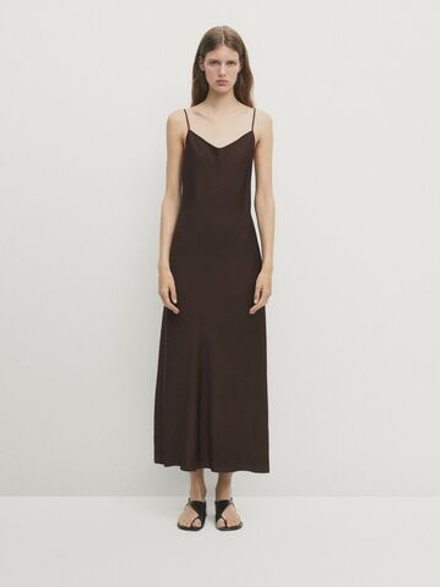 Massimo Dutti Платье атласное, черный