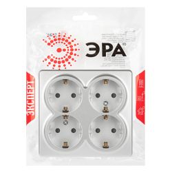 Розетка ЭРА Эксперт 11-2211-03 четырехместная с заземлением 4х2P+E Schuko со шторками, IP20, 16A-250В, ОУ, алюминий | Эра Эксперт