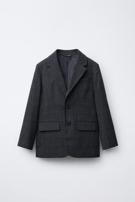 ZARA КЛЕТЧАТЫЙ КОСТЮМНЫЙ БЛЕЙЗЕР, СЕРО-СИНИЙ