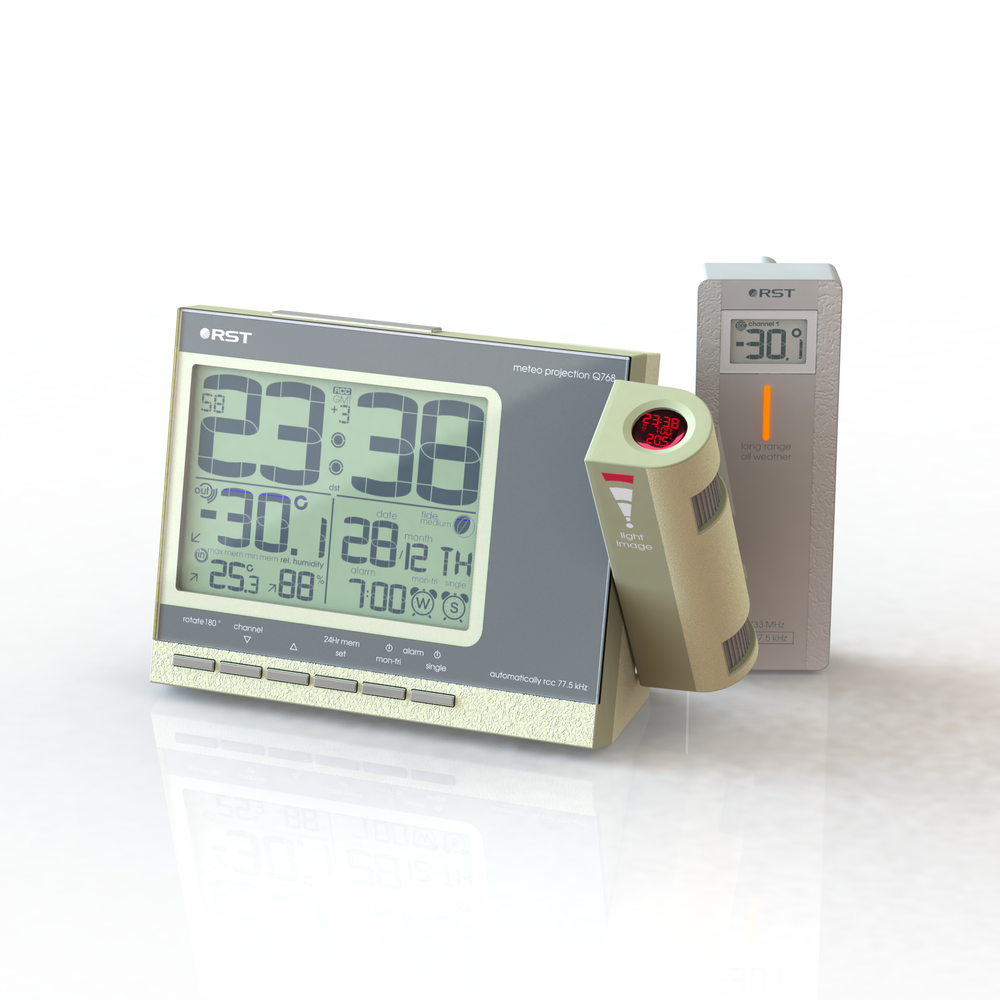 Проекционные часы c радиодатчиком RST meteo projection Q768, шампань