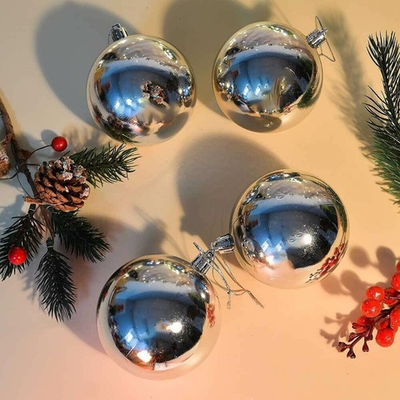 Шар новогодний 4шт 8см глянцевый, цвет серебро