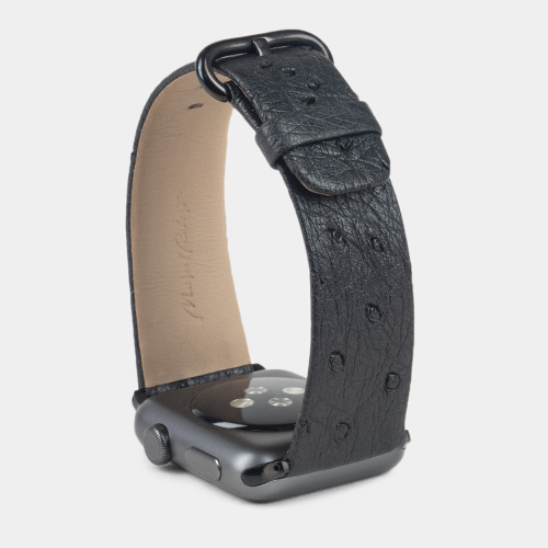 Ремешок для Apple Watch 44/45/46 mm из кожи страуса, черного цвета