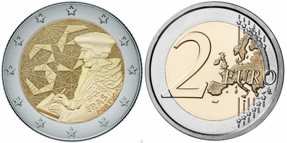 Португалия 2 евро, 2022 35 лет программе Эразмус UNC