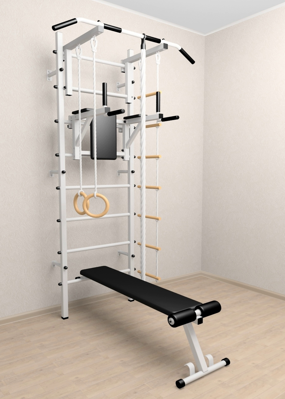 Шведская стенка Sv Sport 506 (Турник стандарт/Брусья/Скамья/Канат/Кольца/Лестница)