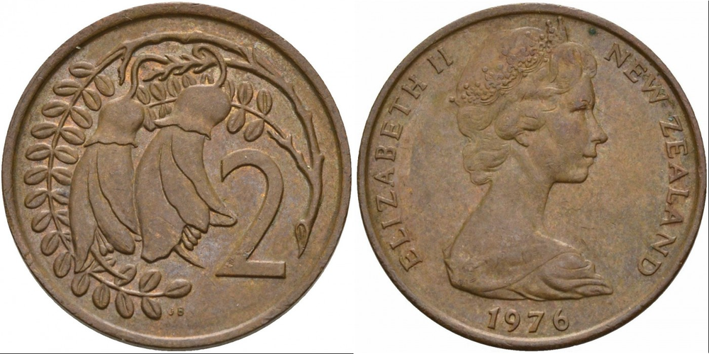 Новая Зеландия 2 цента 1967-1985 Два цветка коухай XF