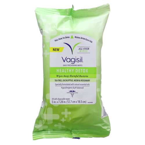 Vagisil, освежающие салфетки для ежедневного использования, для здоровой детоксикации, 20 одноразовых салфеток