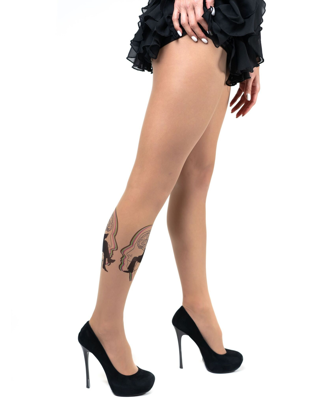 Колготки с принтом в виде мыслителей (Размер: S-M-L) (Цвет: бежевый)